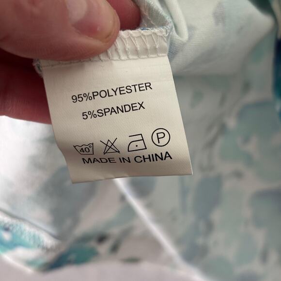 Abstract Watercolor Tunic Top 2X Blue Green Henley Thin Jersey Stretch Artsy - Picture 10 of 12